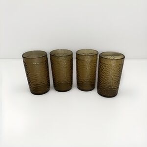 Vintage Plastic Freeze Resturant Drinking Pebble Glasses 14 Oz Set Of 4 Amber
